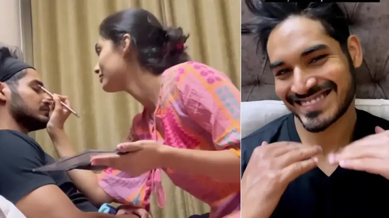 Netizens hail man for allowing wife to put make-up on him