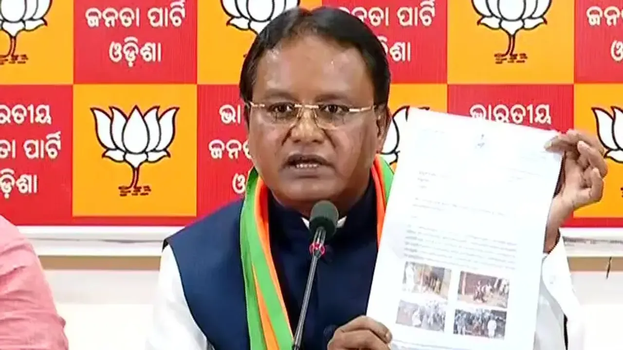 Senior BJP leader and Opposition Chief Whip Mohan Charan Majhi addresses media