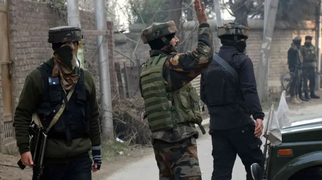 Security personnel at an encounter site in J&K