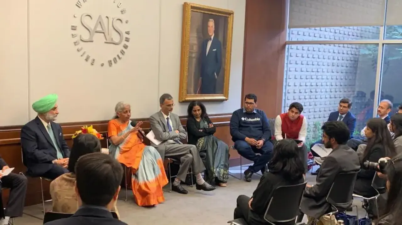 FM Sitharaman interacting with students at the Johns Hopkins SAIS