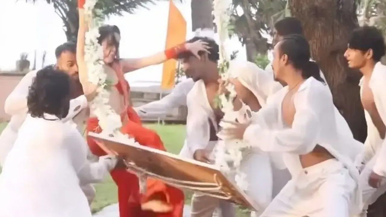 Urfi Javed almost falls down from swing during music video shoot; Watch video