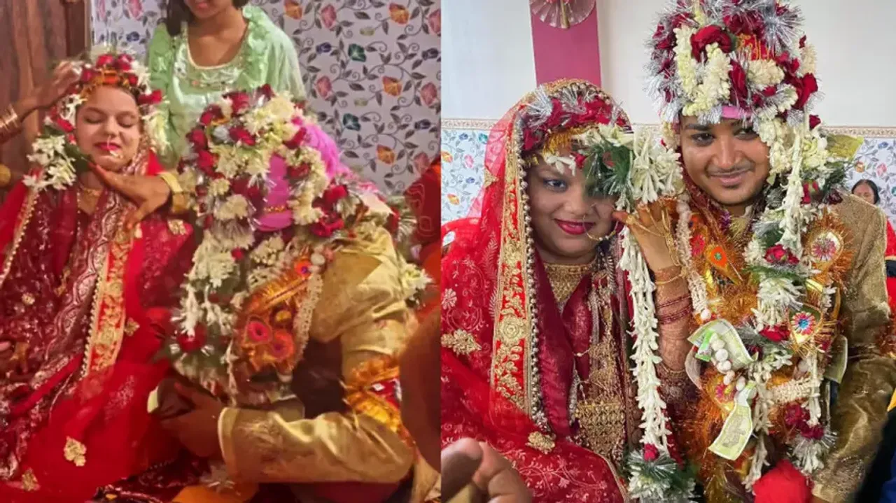 Groom screams after seeing bride during wedding