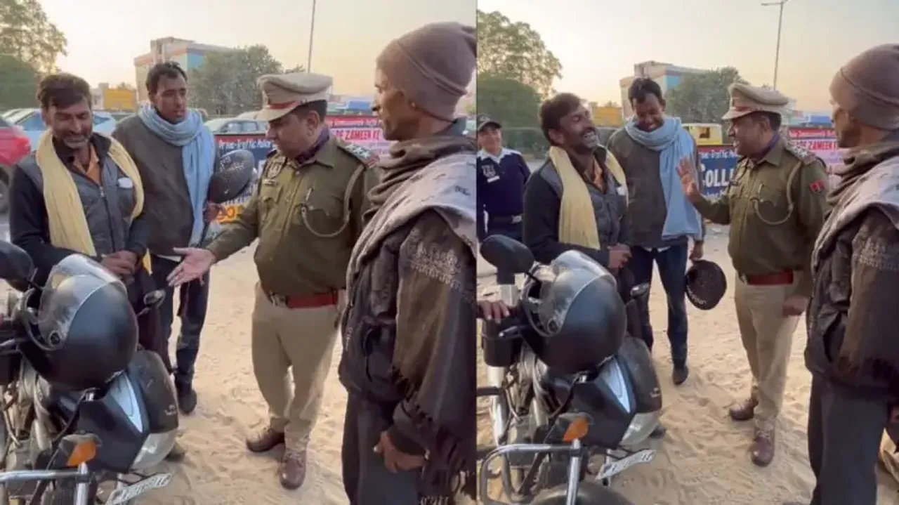 Senior cop’s action after nabbing men tripling on bike is heart-winning; watch