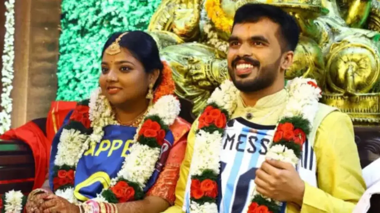 Kerala Couple wore Messi, Mbappe jerseys on their wedding day