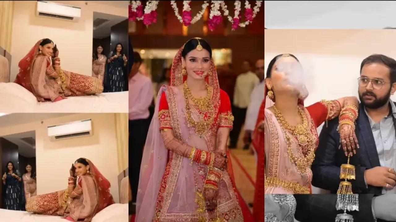 Bride smokes with swag on wedding day, bridal squad cheers for her - watch