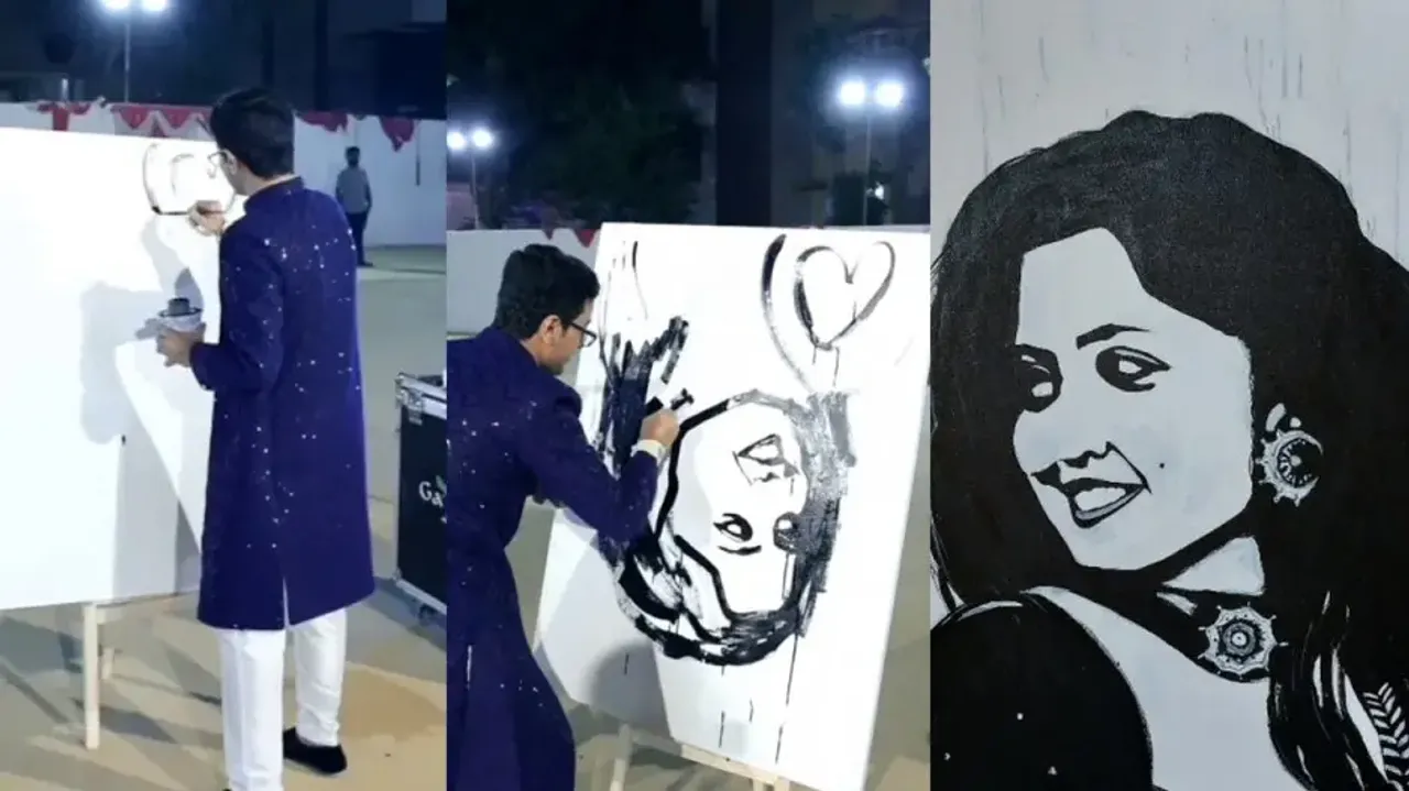 Groom surprises his bride with LIVE painting 