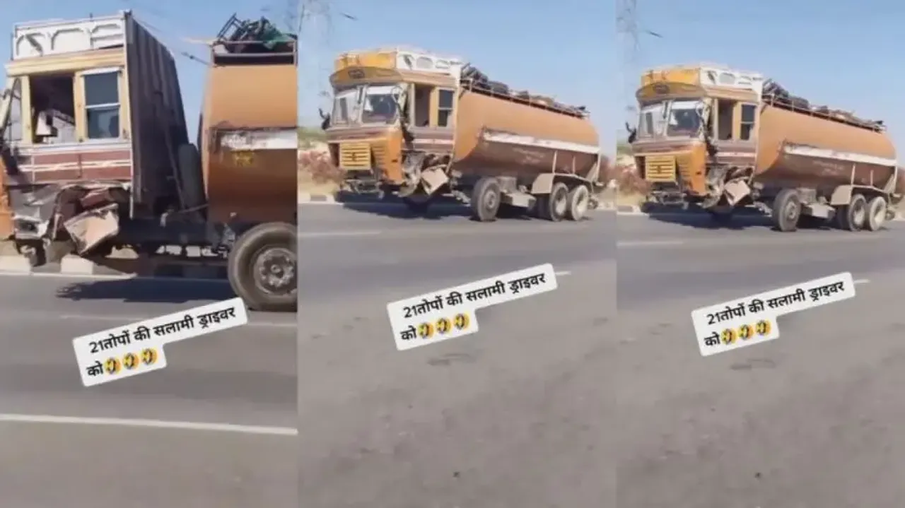 Man drives truck without front wheels