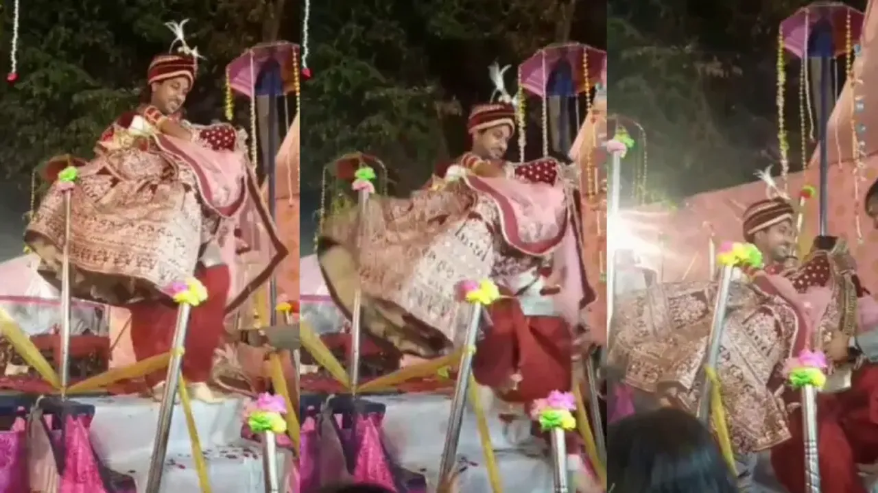 Groom saves bride from falling 