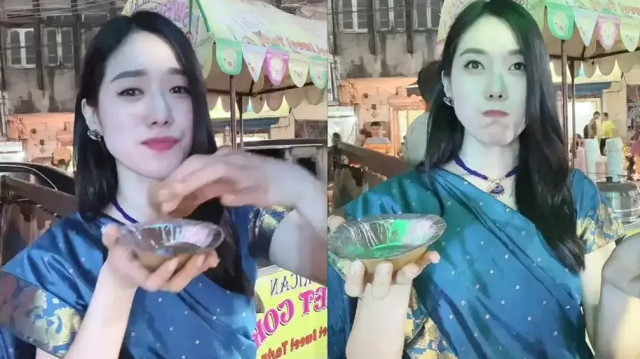 Foreigner girl tries different pani puri flavours