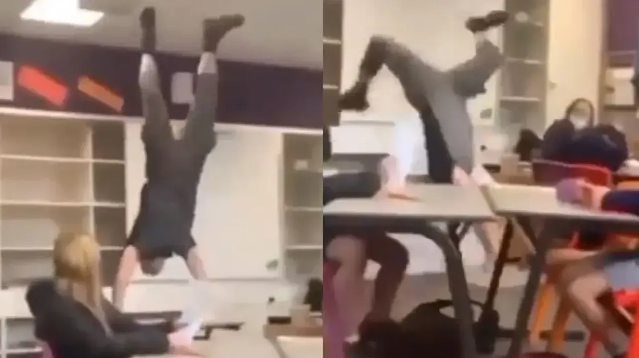 Teacher tries to show off in front of students, suffers instant embarrassment; watch