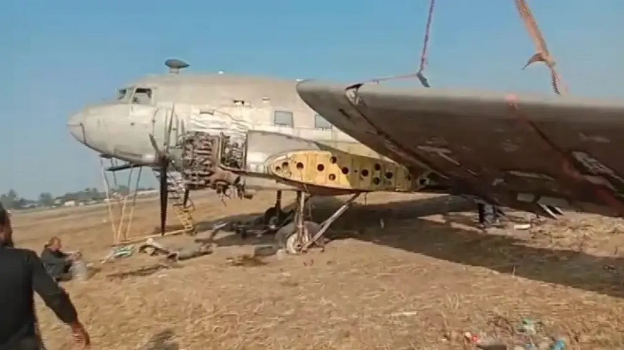 Dismantling Of Dakota Aircraft At Kolkata Airport