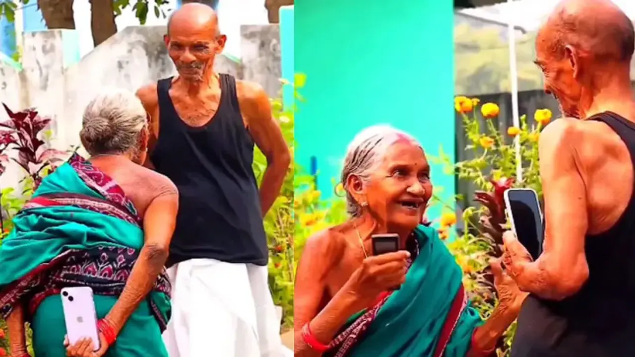 Elderly woman’s reaction after husband gifts mobile phone is winning hearts, watch