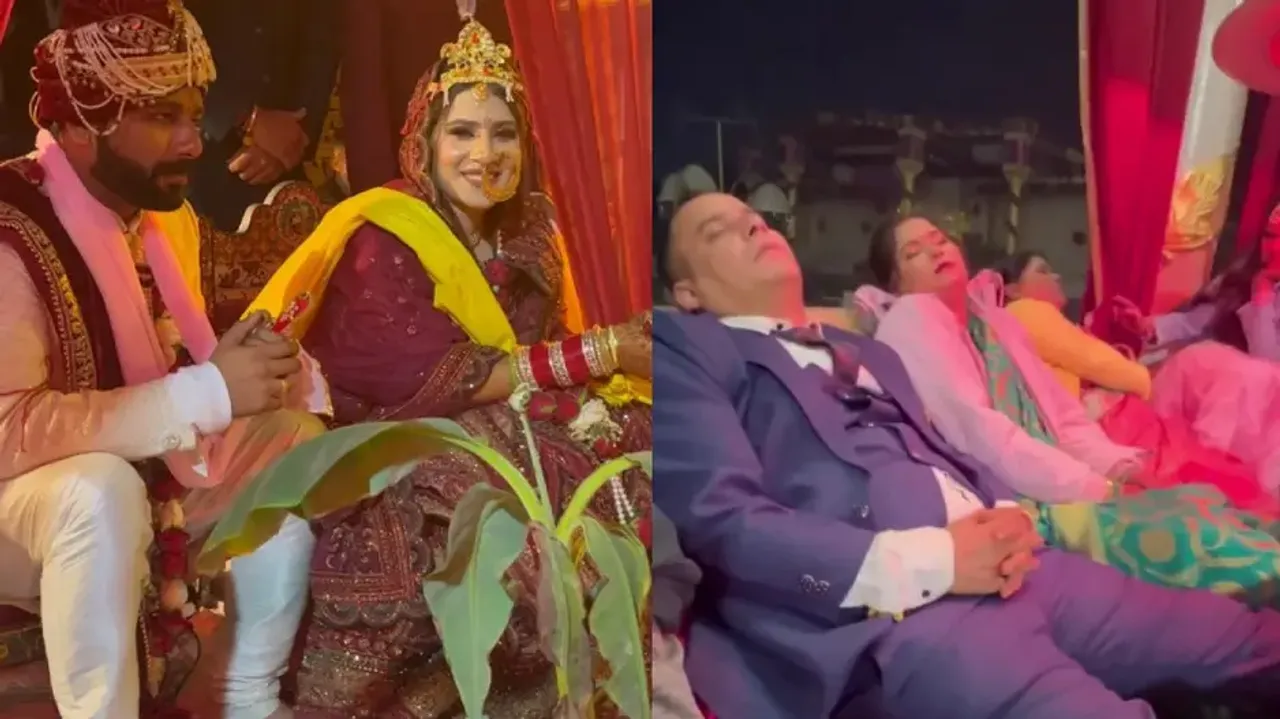Bride and groom vs baratis on wedding mandap!