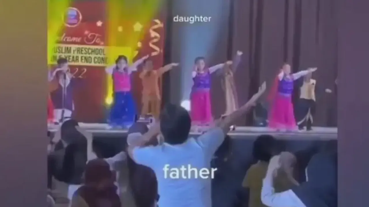 Man prompts little daughter during school annual function, watch viral video