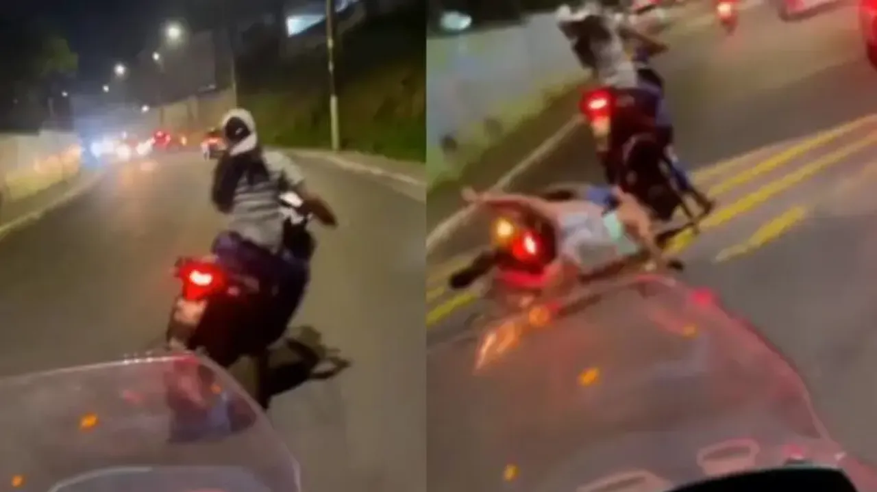 ‘Papa ki Pari’ performs crazy bike stunts on busy road, causes accident- Watch