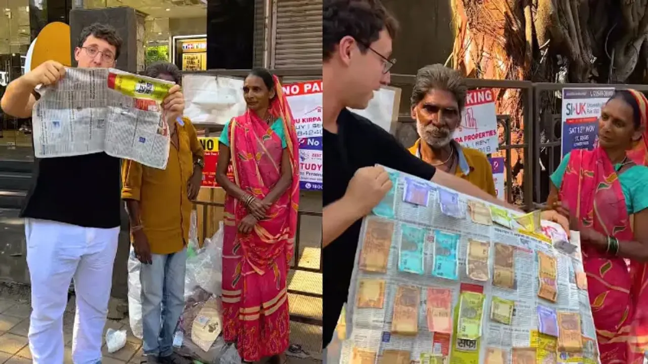 Indian ragpicker couple delighted after foreigner magician's trick, watch
