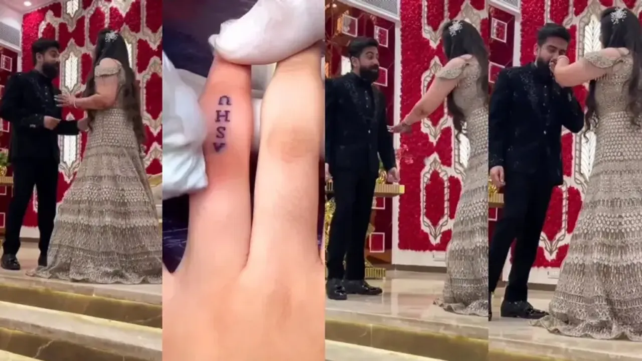 Bride surprises groom with tattoo of his name on engagement