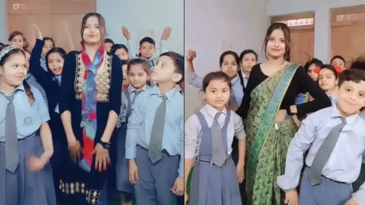 Lady teacher becomes new crush after dance on Bhojpuri song with students; watch
