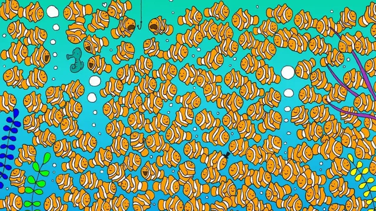 Can you find goldfish hidden among clownfish in this optical Illusion in 12 secs?