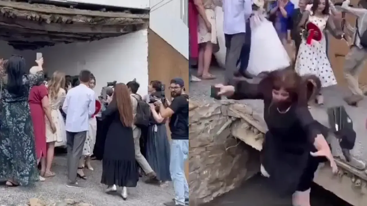 Woman falls into drain while capturing bride & groom