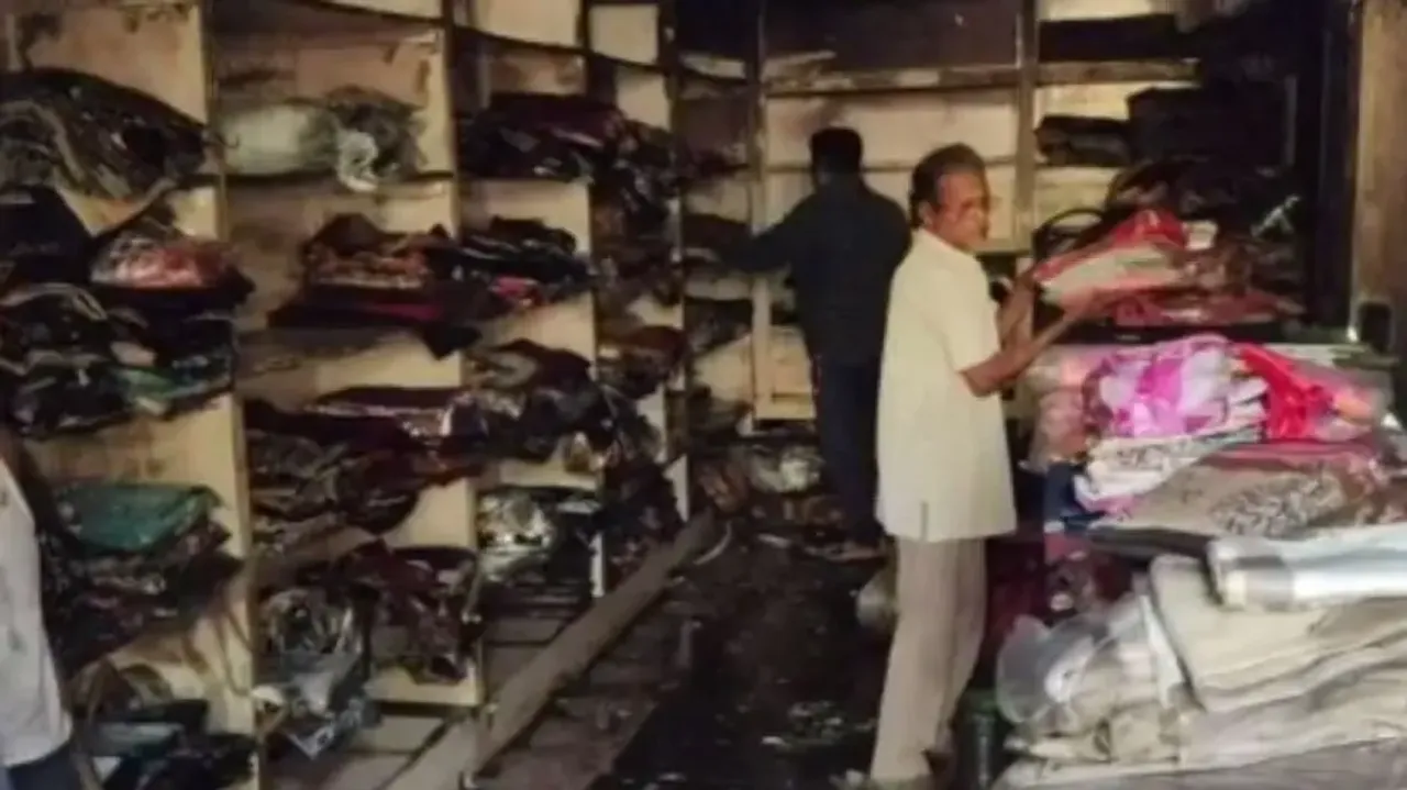 Shops reduced to ashes after massive fire at Laxmi Marker Complex