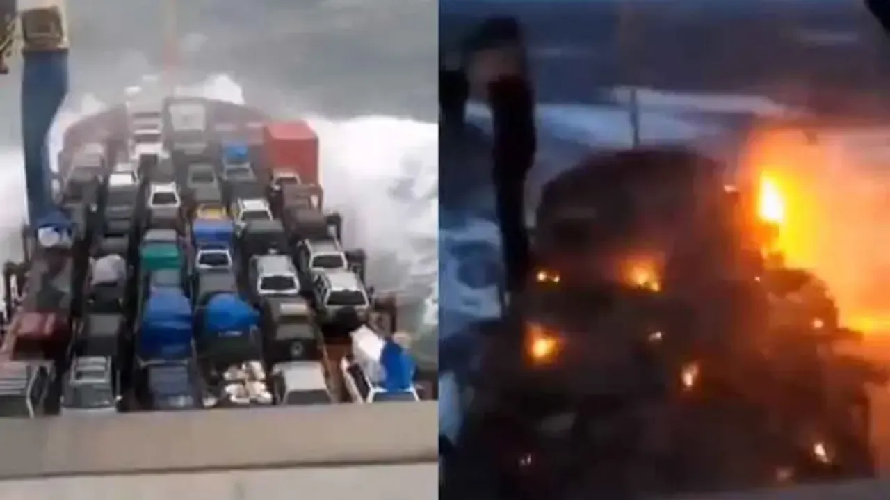 Fleet of cars catches fire after battery short-circuit, watch