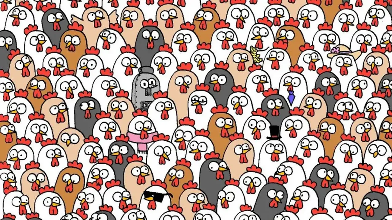 Can you spot three owls hidden in the brood of chickens within 9 seconds?