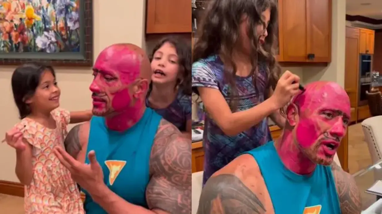 The Rock turns Pink Adam from Black Adam, courtesy  make-up by his little daughters