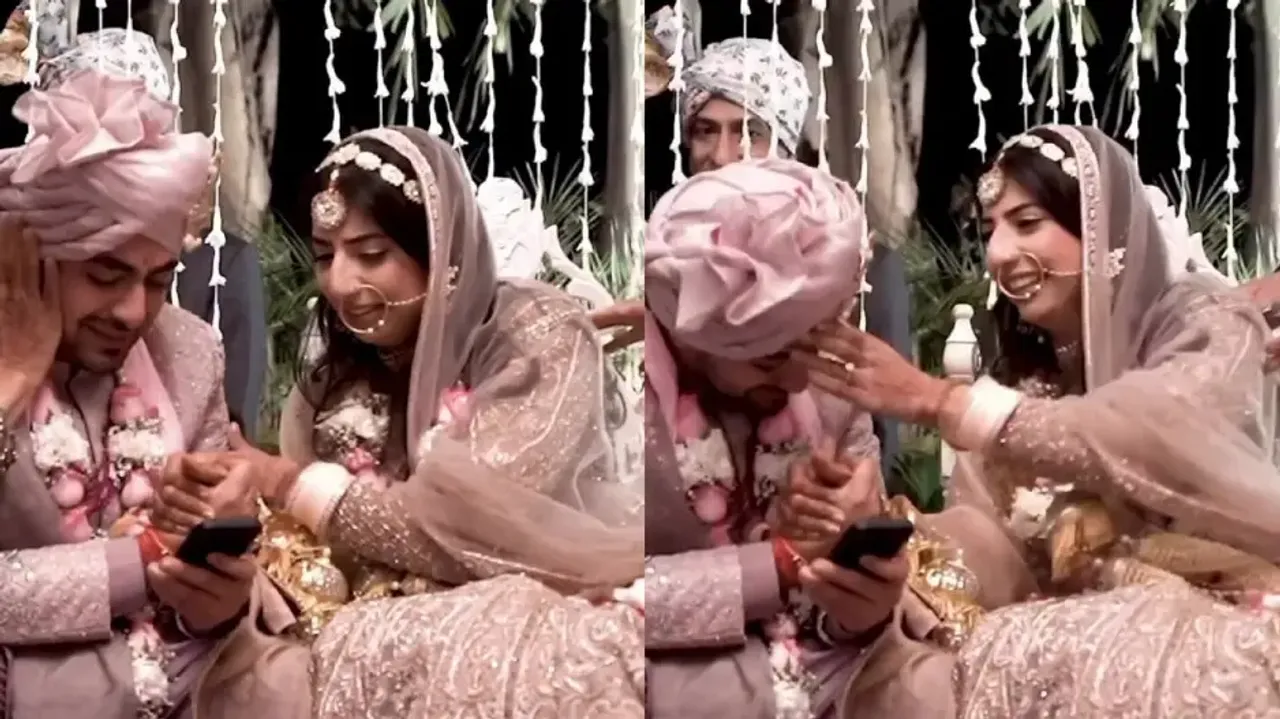 Groom breaks down while making vows for his bride on wedding mandap