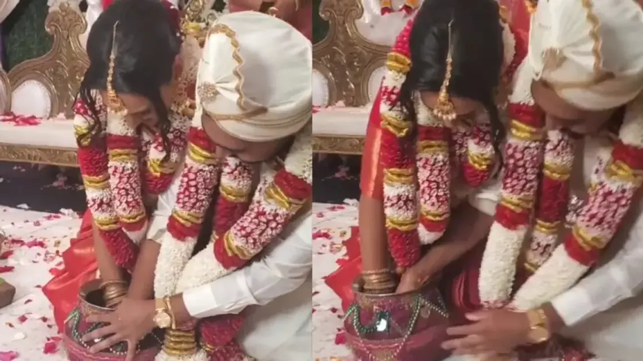 Bride and groom had cutest fight on wedding stage