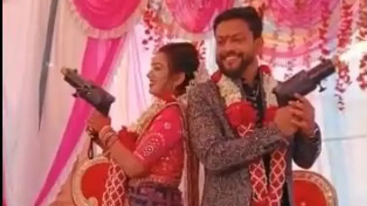 Wedding stunt goes wrong, bride almost burnt while posing as James Bond with sparkling gun