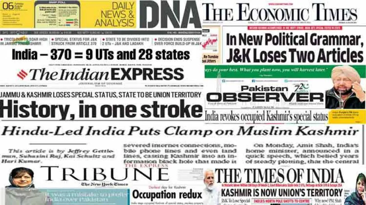 Article 370: Headlines across media colour India’s history in their own hues