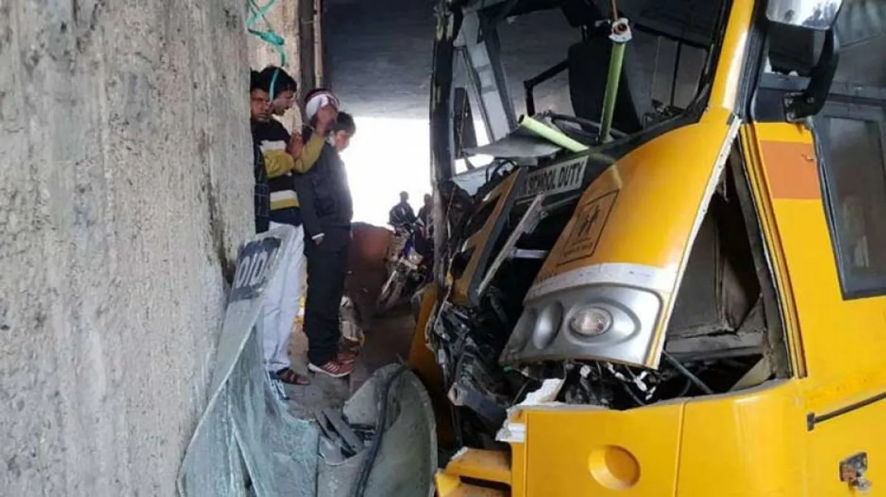 16 kids injured as school bus collides with pillar in Noida