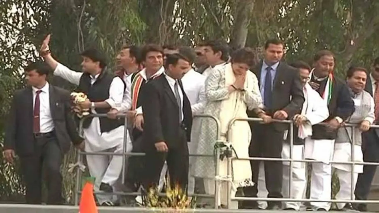 Priyanka begins her first ever roadshow in Lucknow with Rahul, Scindia