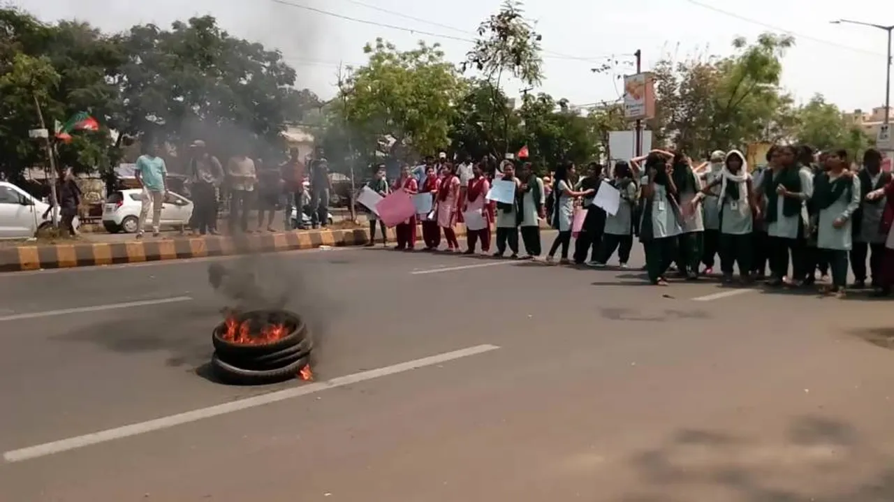 Rama Devi Women’s University students take to streets