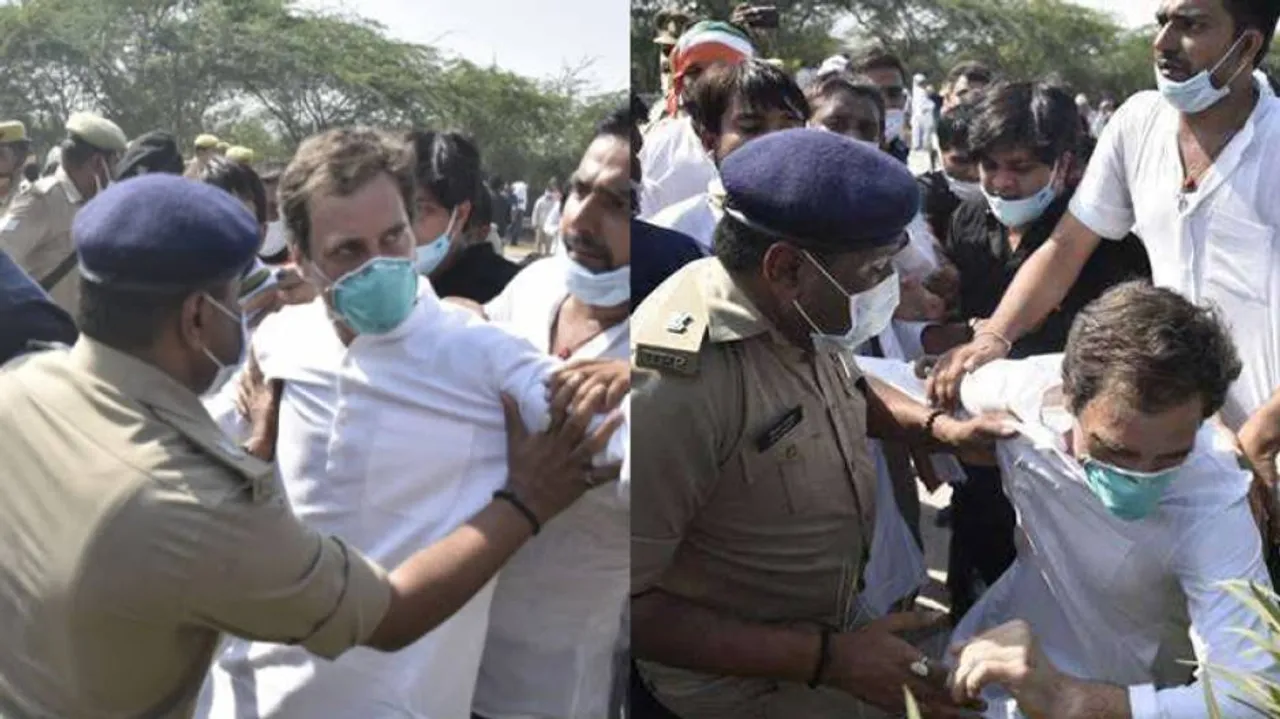 High Drama In Hathras: Rahul Gandhi Pushed On Ground, Detained By UP Police