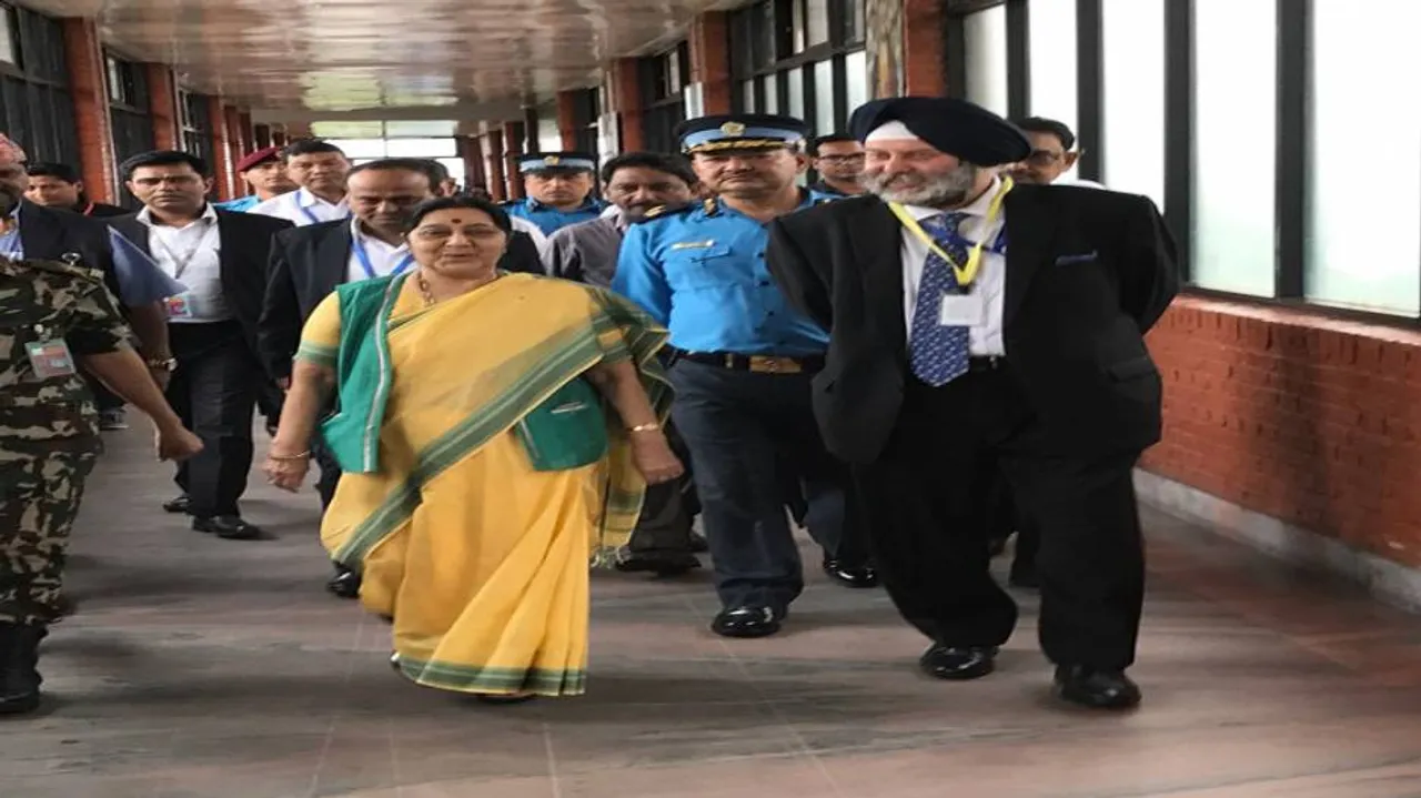 Sushma Swaraj arrives in Kathmandu