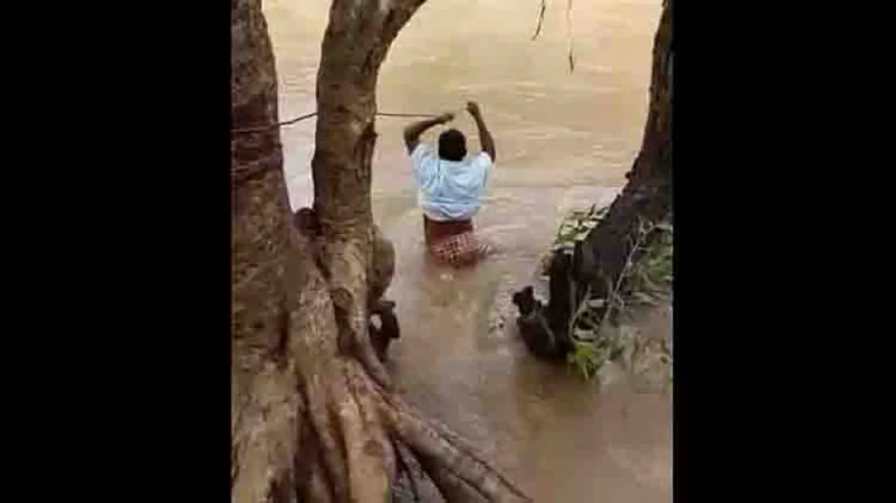 Odisha Teacher Crosses Flooded River Using Rope To Attend I-Day Function