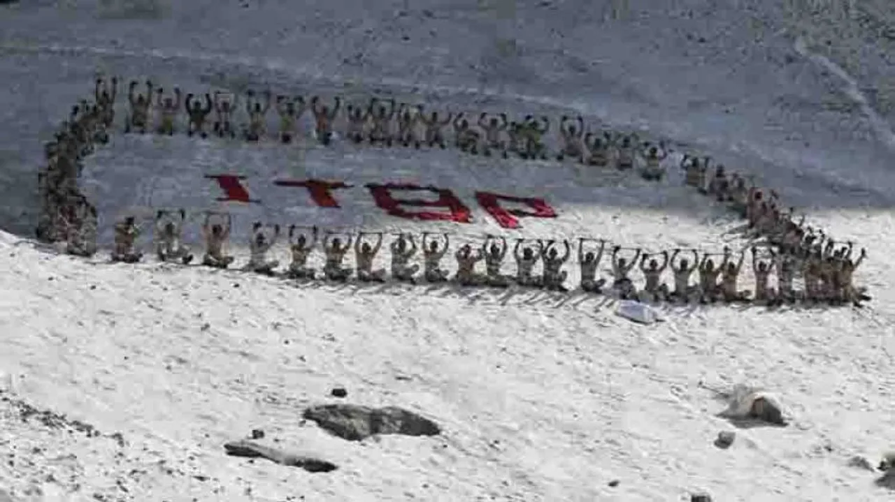 ITBP personnel perform yoga on difficult terrains