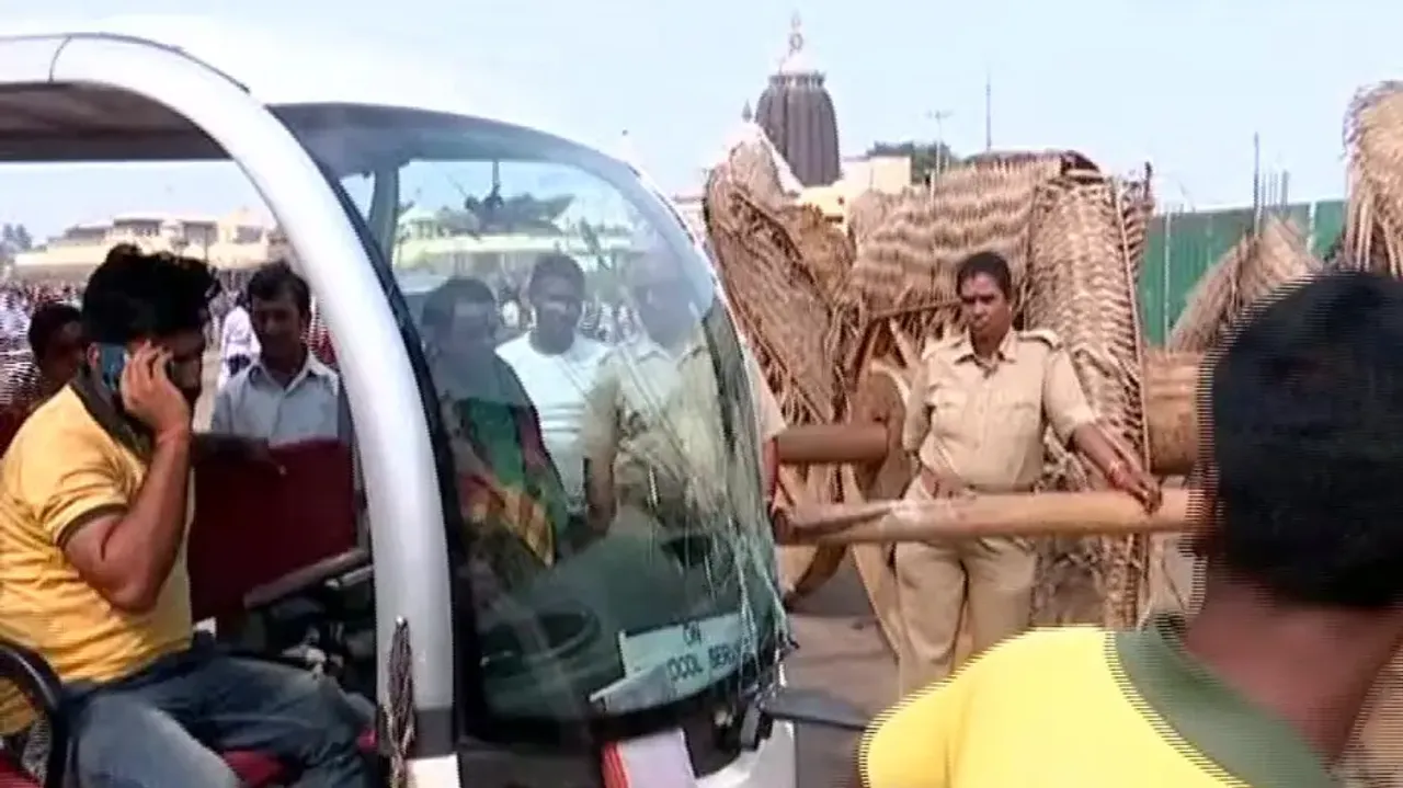 Battery-operated car runs into Goddess Subhadra’s under-construction chariot in Puri