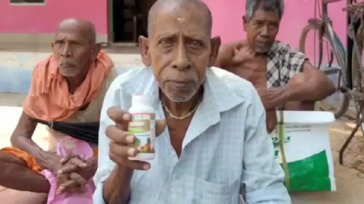 Old-age pension beneficiary in Odisha stages sit-in with bottle of poison 
