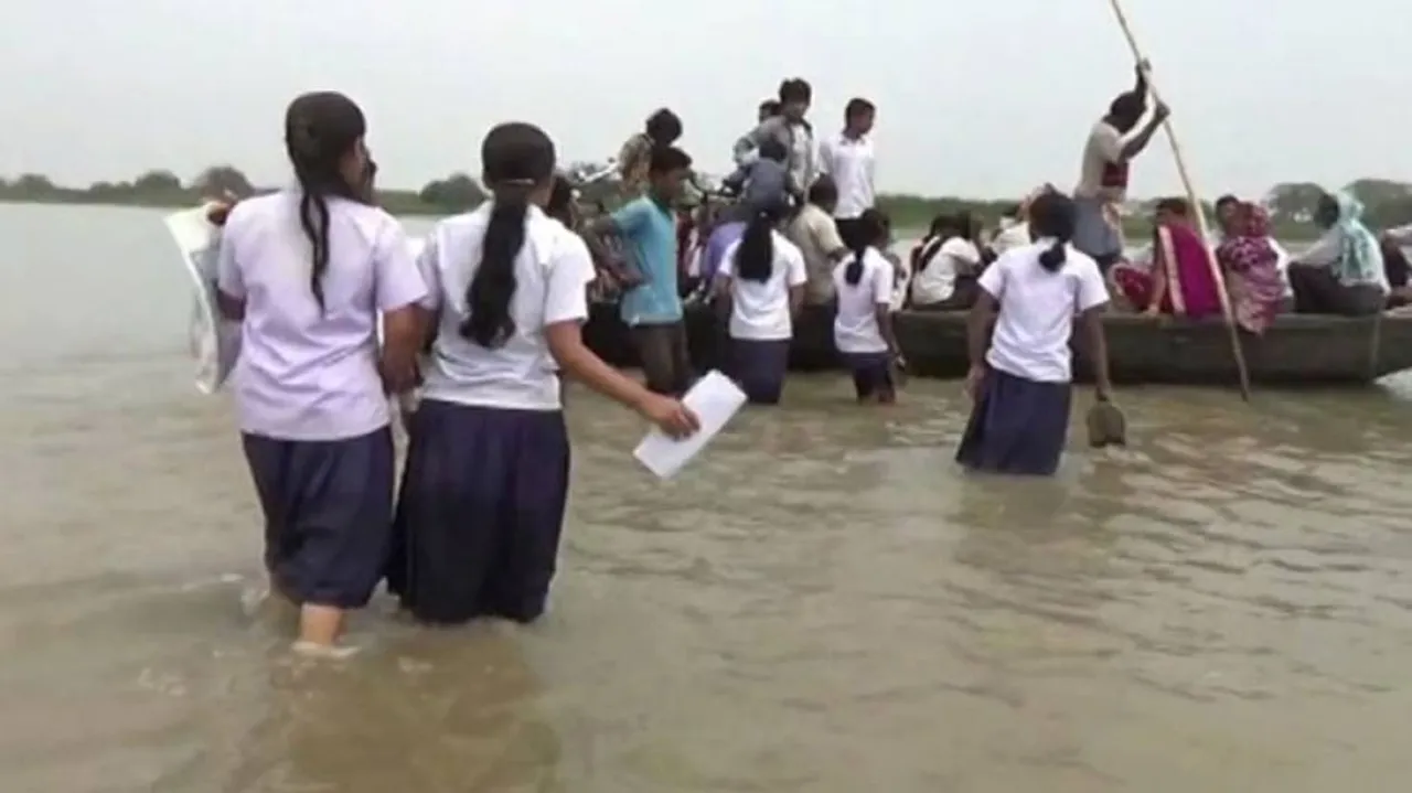 Class X students wade through croc-filled river to reach Matric exam centre