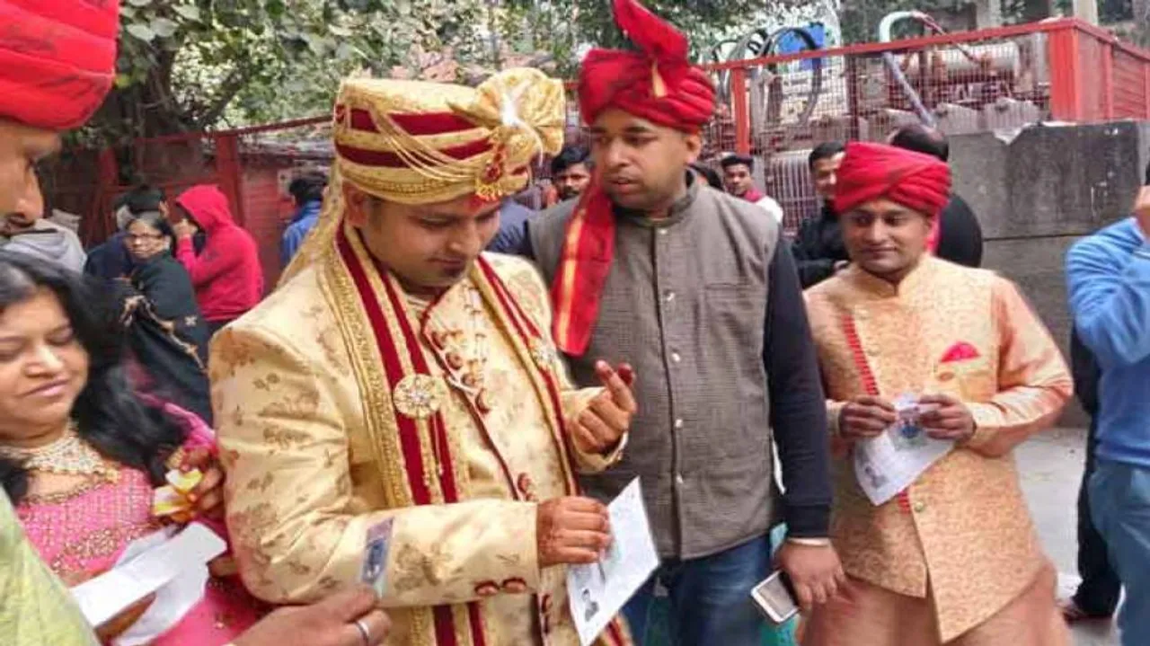 Before marriage, bridegroom comes out to vote in Delhi