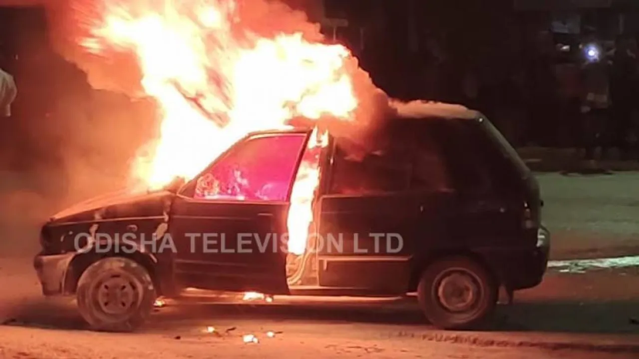 Watch: Moving Car Catches Fire In Bargarh, Close Shave For Driver