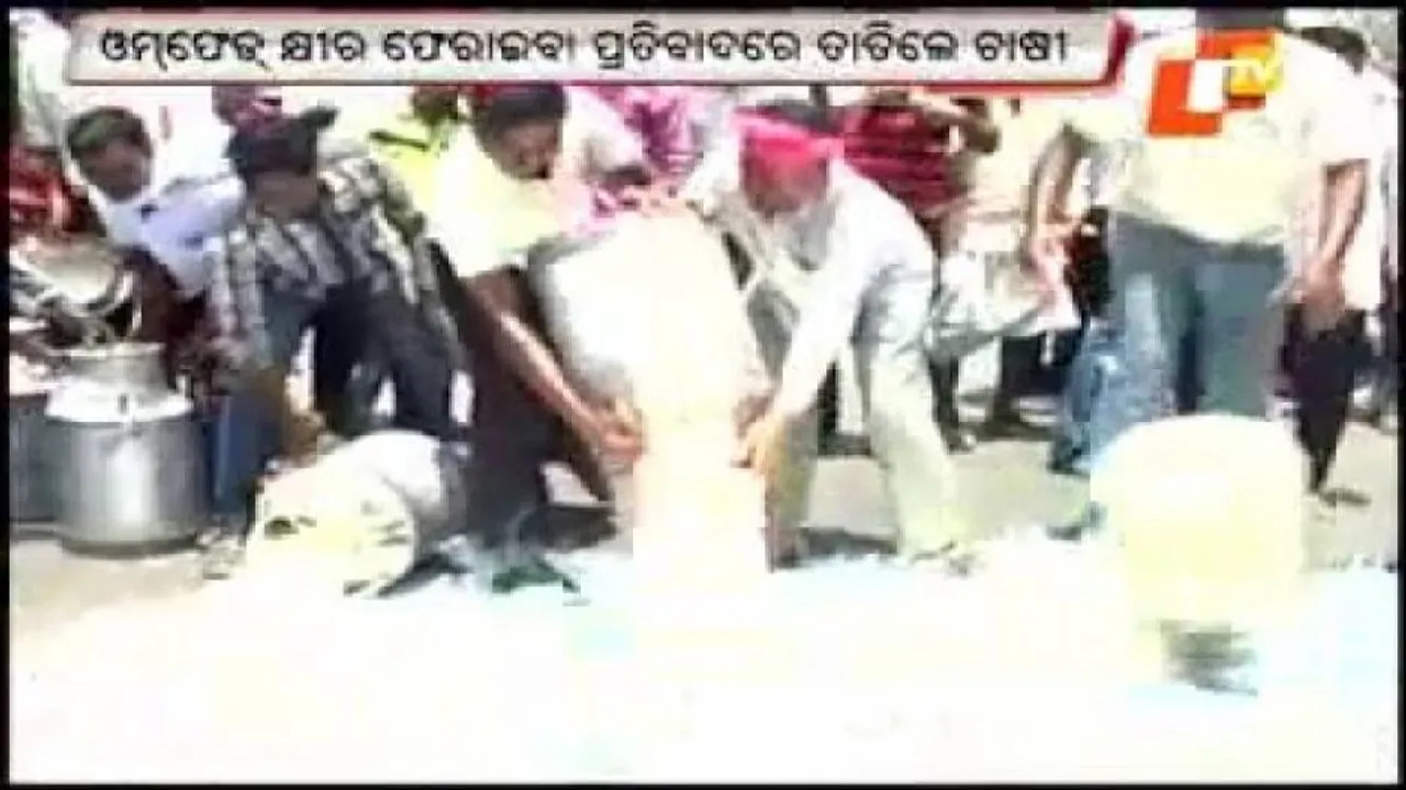 Angry dairy farmers empty Omfed tanker in Bargarh; milk floods streets