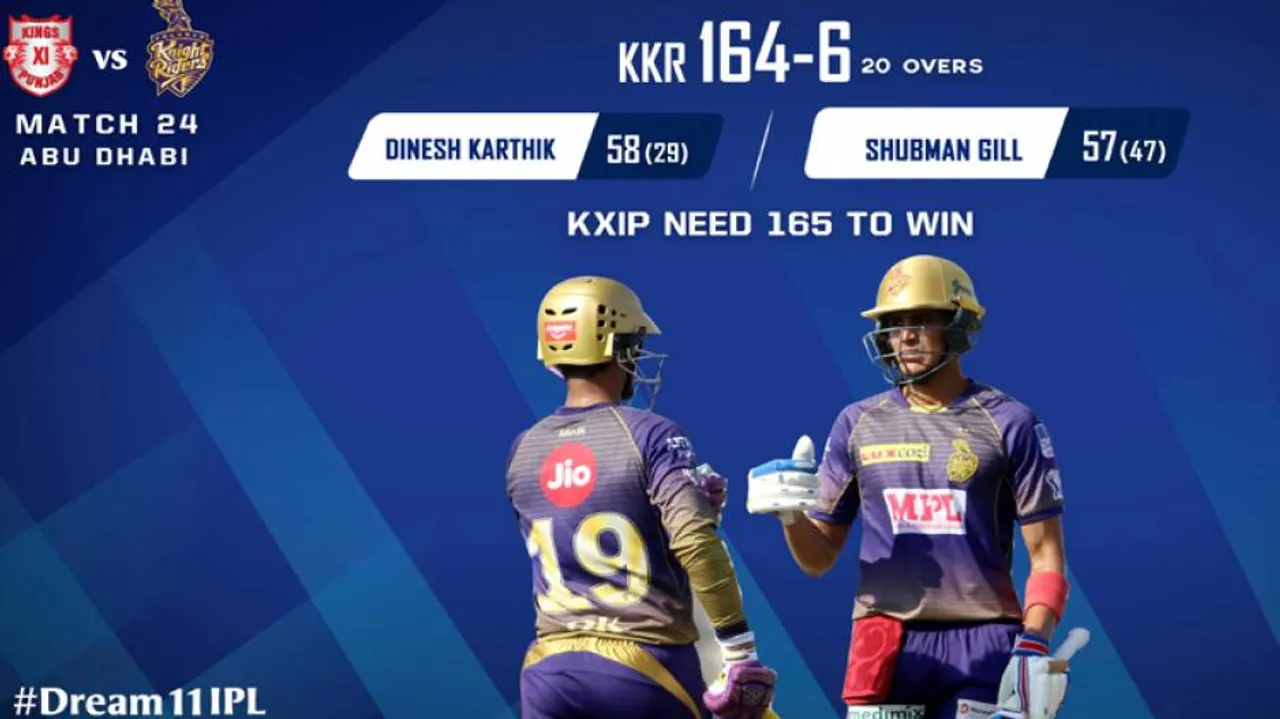 Half Centuries From Karthik & Gill Take KKR To Challenging 164 For 6