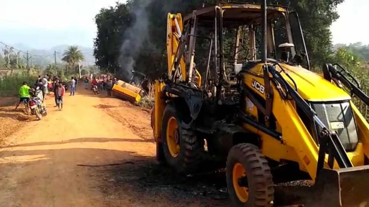 Maoists Torch 3 Vehicles Opposing Road Construction Work In Odisha