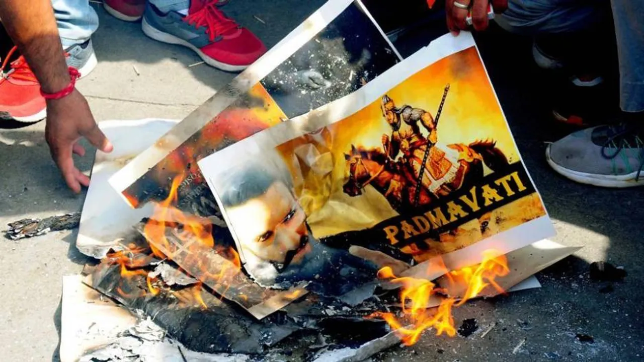 Karni Sena members burn posters of Bhansali's 'Padmavati'