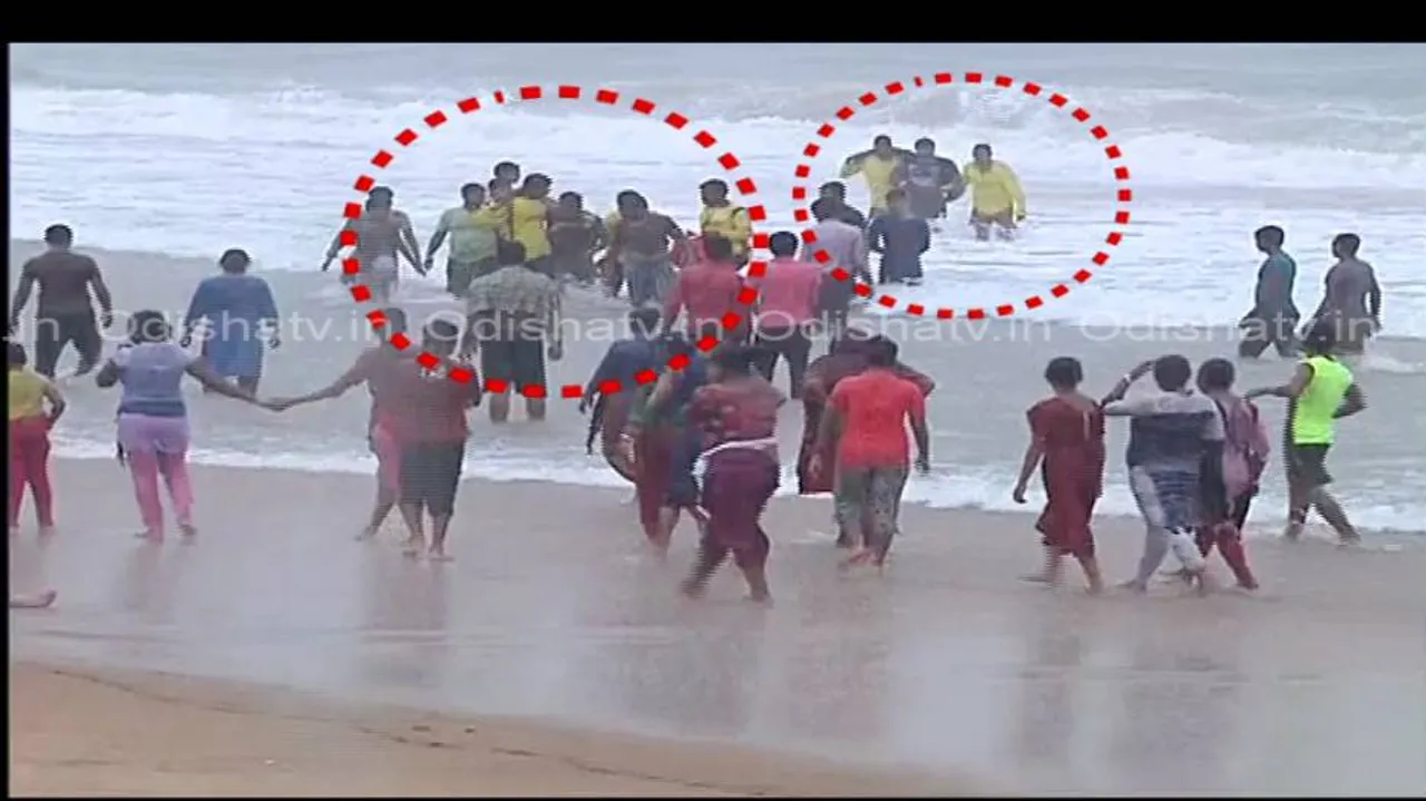 Tourists saved from drowning by lifeguards at Puri sea beach