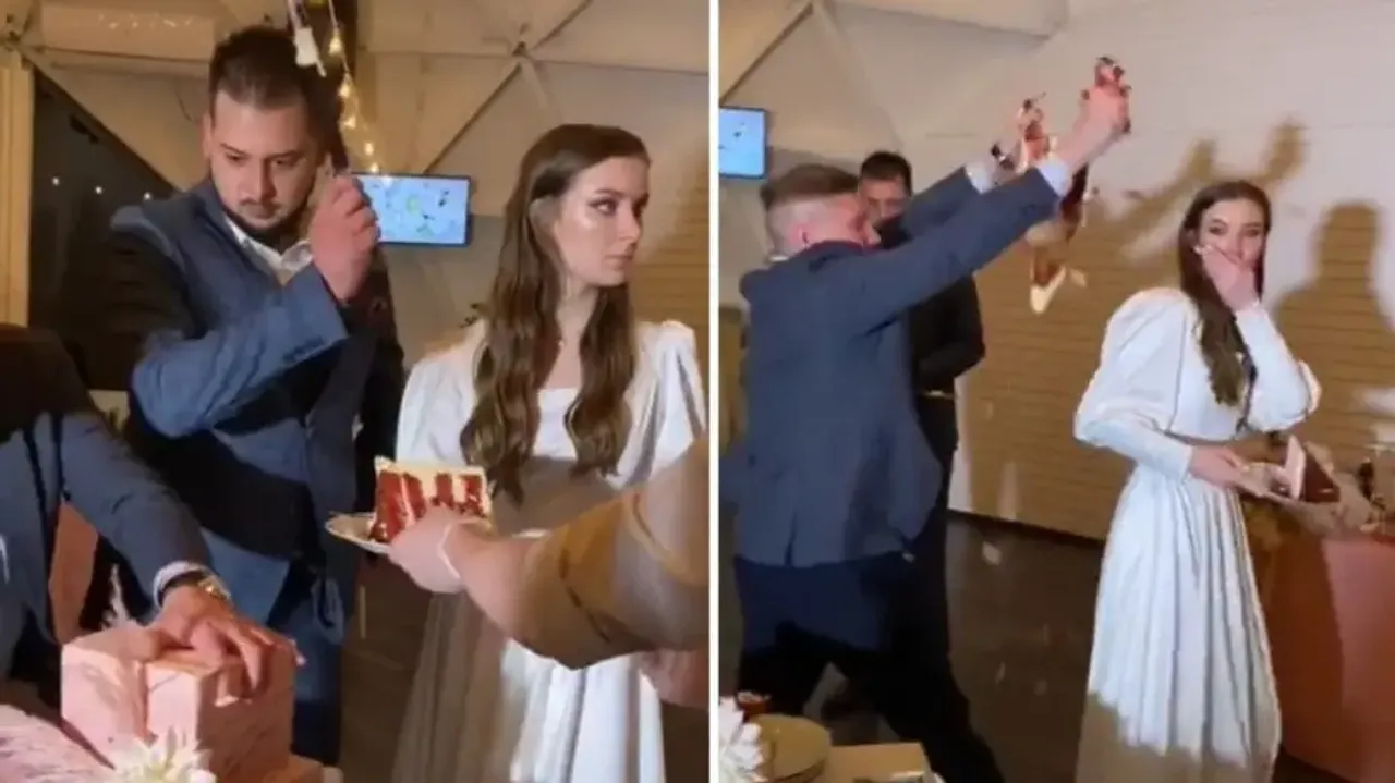 Groom punches drunk guest for ruining wedding cake,